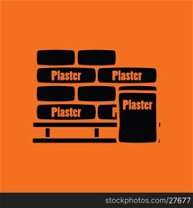 Palette with plaster bags icon. Orange background with black. Vector illustration.