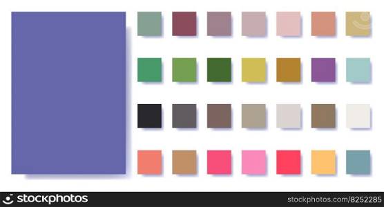 Palettes with the color of 2022 are Very Peri. S&le color guide palette catalog of swatches Matching shades for fashion trends - Balancing, Healing Spring, Star of the Show, Entertainment. Vector. Palettes with the color of 2022 are Very Peri. S&le color guide palette catalog of swatches Matching shades for fashion trends - Balancing, Healing Spring, Star of the Show, Entertainment. Vector.