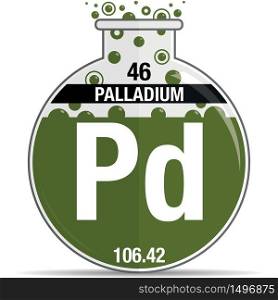 Palladium symbol on chemical round flask. Element number 46 of the Periodic Table of the Elements - Chemistry. Vector image
