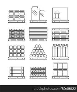 Pallet cargo set. Pallet with various cargo set. Vector illustration.