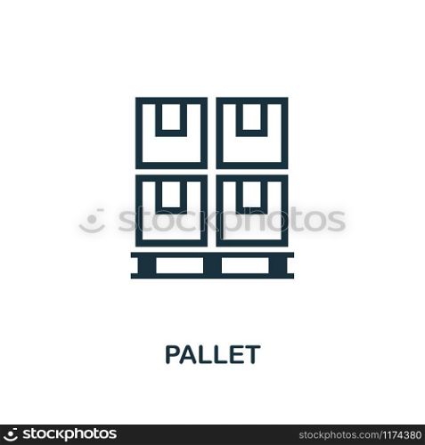 Pallet icon. Monochrome style design from logistics delivery collection. UI. Pixel perfect simple pictogram pallet icon. Web design, apps, software, print usage.. Pallet icon. Monochrome style design from logistics delivery icon collection. UI. Pixel perfect simple pictogram pallet icon. Web design, apps, software, print usage.