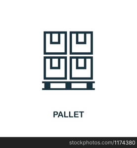 Pallet icon. Monochrome style design from logistics delivery collection. UI. Pixel perfect simple pictogram pallet icon. Web design, apps, software, print usage.. Pallet icon. Monochrome style design from logistics delivery icon collection. UI. Pixel perfect simple pictogram pallet icon. Web design, apps, software, print usage.