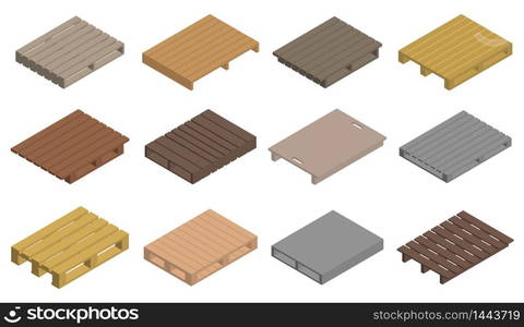 Pallet icons set. Isometric set of pallet vector icons for web design isolated on white background. Pallet icons set, isometric style