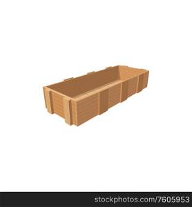 Pallet or wooden crate used in shipment and transportation isolated. Vector timber container box. Timber box isolated vector wooden crate container