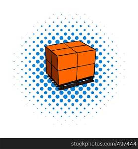 Pallet with cardboard boxes comics icon isolated on a white background. Pallet comics icon