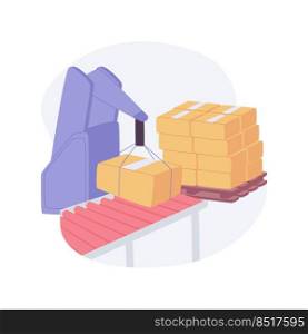 Palletizing robots isolated cartoon vector illustrations. Industrial robots are loading and unloading boxes, modern technology, packaging process, distribution business vector cartoon.. Palletizing robots isolated cartoon vector illustrations.