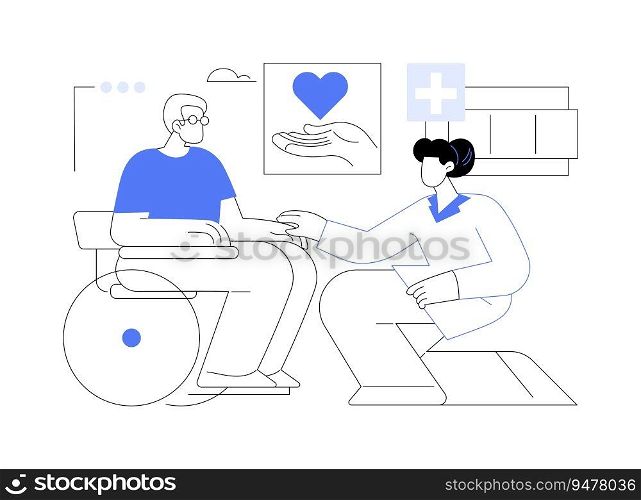 Palliative medicine abstract concept vector illustration. Doctor talking with patient with serious illness in hospice, physical medicine and rehabilitation, palliative care abstract metaphor.. Palliative medicine abstract concept vector illustration.