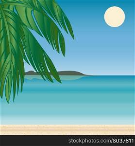 Palm beach horizon Tourism journey on the sea. Beach vacation. Vector illustration. Palm beach horizon Tourism journey sea.