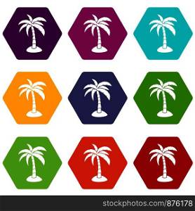 Palm icon set many color hexahedron isolated on white vector illustration. Palm icon set color hexahedron