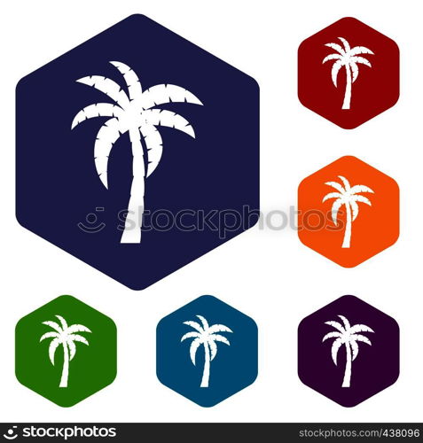 Palm icons set hexagon isolated vector illustration. Palm icons set hexagon