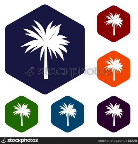 Palm icons set rhombus in different colors isolated on white background. Palm icons set