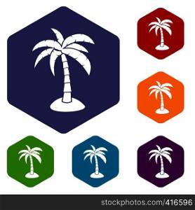 Palm icons set rhombus in different colors isolated on white background. Palm icons set