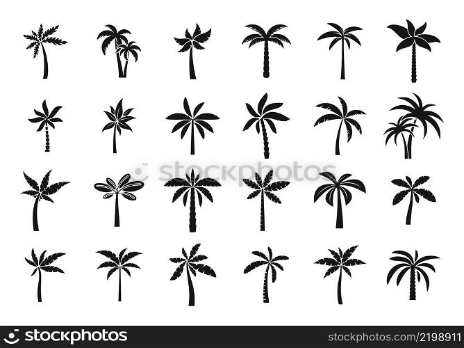 Palm icons set simple vector. Hawaii tree. Island coconut. Palm icons set simple vector. Hawaii tree