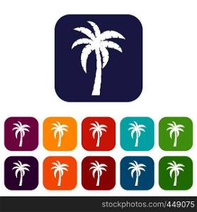 Palm icons set vector illustration in flat style In colors red, blue, green and other. Palm icons set flat