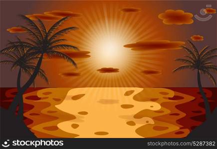 Palm in the sunset. Vector illustration. EPS 10.