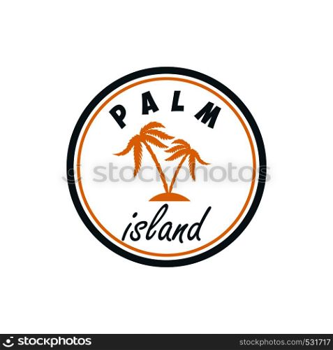Palm island. Summer emblem with palms. Design element for logo, label, sign, badge. Vector illustration