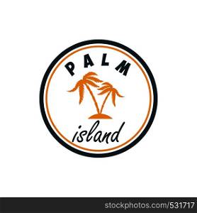 Palm island. Summer emblem with palms. Design element for logo, label, sign, badge. Vector illustration