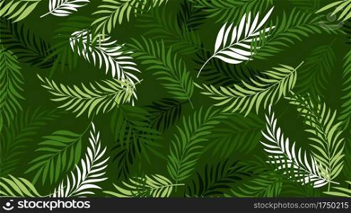 Palm leaf pattern. Green tropical leaves wallpapers. Exotic tree plants background. Summer botanical vector seamless texture. Palm leaf, hawaii tropical plants illustration. Palm leaf pattern. Green tropical leaves wallpapers. Exotic tree plants background. Summer botanical vector seamless texture