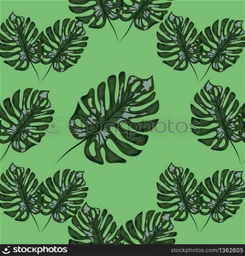 Palm Monstera Seamless Pattern. Blue Black Tropical Summer Background. Beach Jungle Leaves for Swimwear Design.. Palm Monstera Seamless Pattern. Blue Black Tropical Summer Background.