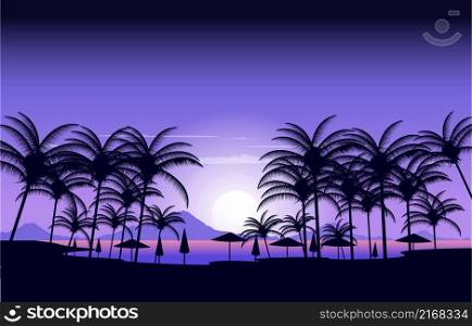 Palm Night Seminyak Beach Dream Land Vacation Landscape View Illustration
