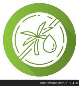 Palm oil free green flat design long shadow glyph icon. Organic food without saturated fats. Product free ingredient. Nutritious dietary, healthy eating habits. Vector silhouette illustration