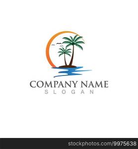 Palm or coconut  tree summer logo template vector illustration