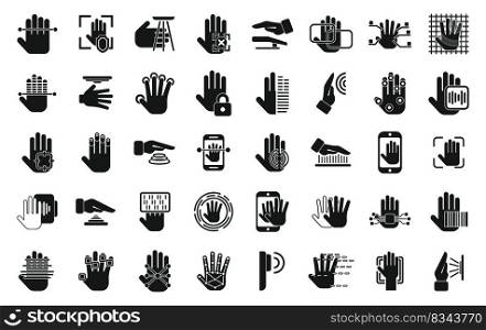 Palm scanning icons set simple vector. Biometric signature. Facial smartphone. Palm scanning icons set simple vector. Biometric signature