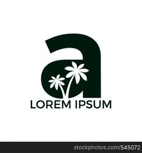 Palm tree and letter A vector logo design. Travel and beach sign logo concept.