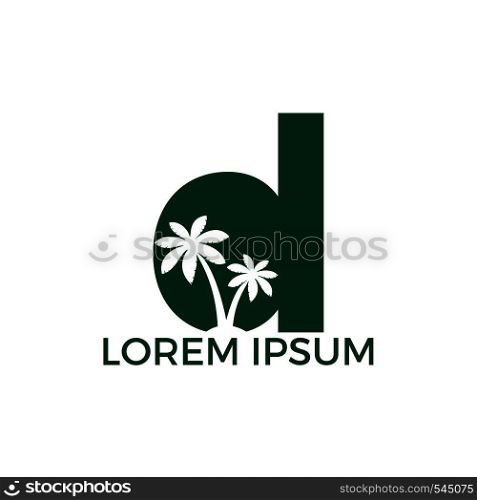 Palm tree and letter D vector logo design. Travel and beach sign logo concept.