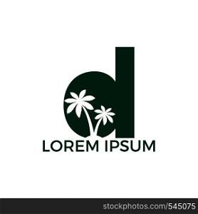 Palm tree and letter D vector logo design. Travel and beach sign logo concept.