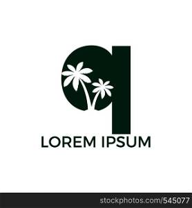 Palm tree and letter Q vector logo design. Travel and beach sign logo concept.