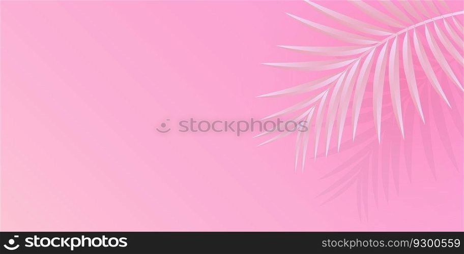 Palm tree background pink and white. Horizontal orientation, copy space. Vector design.