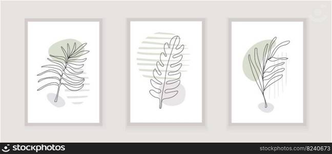 Palm tree, fern line art vector for wall. Botanical prints boho vector set for wall. Bohemian style with line art foliage. Minimalist abstract tropical plant branch as art boho design. Palm tree, fern line art vector for wall. Botanical prints boho vector set for wall. Bohemian style with line art foliage.