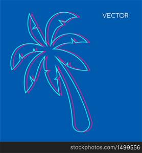 Palm tree flat color vector background. Glith palmtree on blue backdrop. Hawaiin vegetation, beach foliage. Tropical summer vacation social media post mock up. Exotic resort web banner template