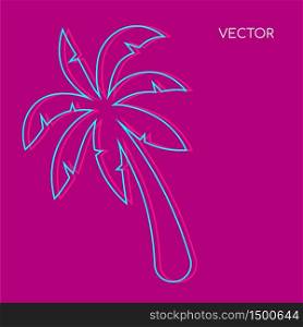 Palm tree flat color vector background. Glith palmtree on pink backdrop. Hawaiin vegetation, beach foliage. Tropical summer vacation social media post mock up. Exotic resort web banner template
