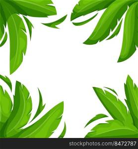 Palm tree frame. Cartoon summer background with palm leaves, decorative foliage banner. Vector illustration tropical green leaf on white background. Palm tree frame. Cartoon summer background with palm leaves, decorative foliage banner. Vector illustration