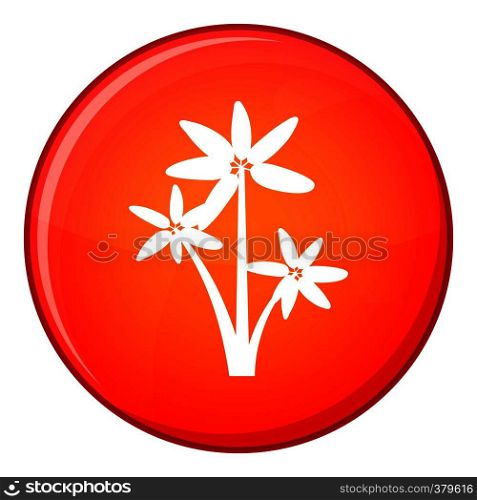 Palm tree icon in red circle isolated on white background vector illustration. Palm tree icon, flat style