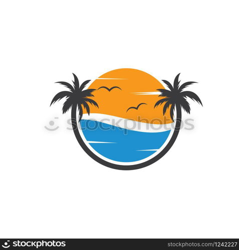 Palm tree icon of summer and travel logo vector illustration design
