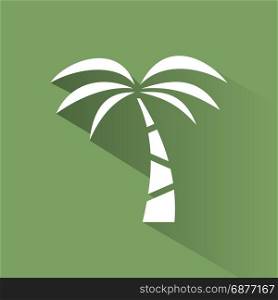 Palm tree icon on a green background with shade. Vector illustration