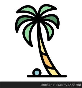 Palm tree icon. Outline palm tree vector icon color flat isolated. Palm tree icon color outline vector