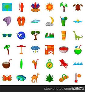 Palm tree icons set. Cartoon style of 36 palm tree vector icons for web isolated on white background. Palm tree icons set, cartoon style