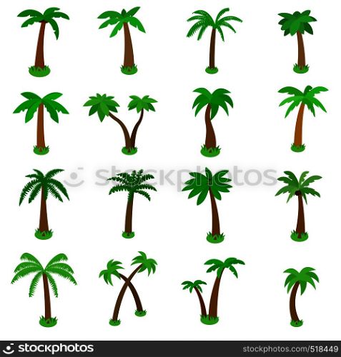 Palm tree icons set in isometric 3d style isolated on white. Palm tree icons set, isometric 3d style