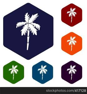 Palm tree icons set rhombus in different colors isolated on white background. Palm tree icons set