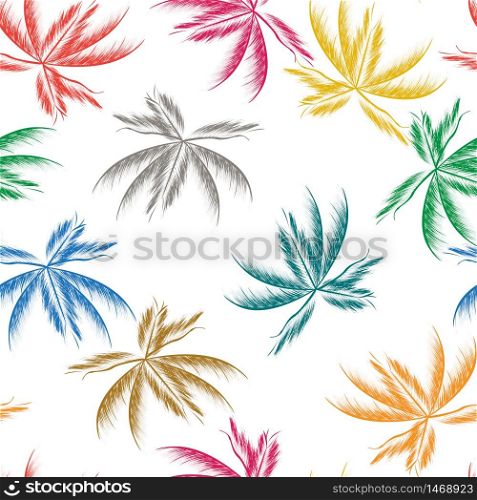 Palm tree leaf seamless pattern in colors