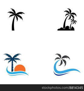 Palm tree logo, palm with waves and sun. Using illustrator editing.