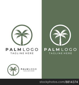 Palm tree logo, palm with waves and sun. Using illustrator editing.