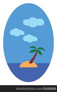 Palm tree on the island with blue sky, illustration, vector on white background.