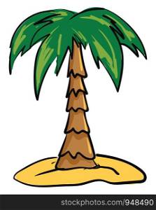Palm tree on the sand, illustration, vector on white background.