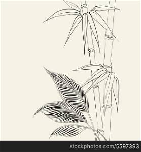 Palm tree over bamboo forest. Vector illustration.