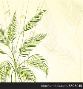 Palm tree over bamboo forest. Vector illustration, contains transparencies, gradients and effects.